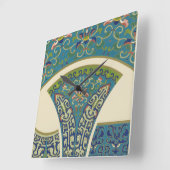 Blaue Orientalische Designs mit lächelnden Gesicht Quadratische Wanduhr (Winkel)