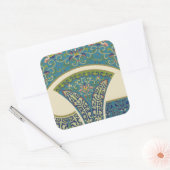 Blaue Orientalische Designs mit lächelnden Gesicht Quadratischer Aufkleber (Umschlag)