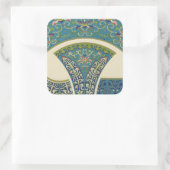 Blaue Orientalische Designs mit lächelnden Gesicht Quadratischer Aufkleber (Tasche)