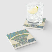 Blaue Orientalische Designs mit lächelnden Gesicht Steinuntersetzer (Seitenansicht)