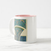 Blaue Orientalische Designs mit lächelnden Gesicht Zweifarbige Tasse (Vorderseite Links)