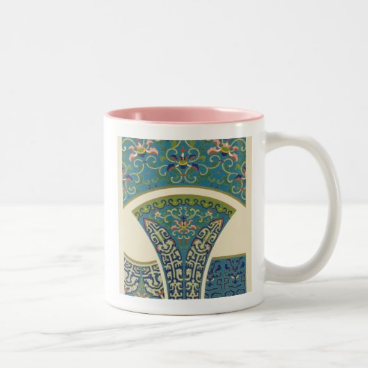 Blaue Orientalische Designs mit lächelnden Gesicht Zweifarbige Tasse (Rechts)