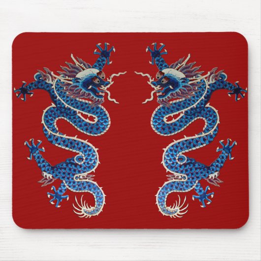 Blaue orientalische Dracheantike Chinesestickerei Mousepad (Vorne)