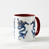 Blaue orientalische Dracheantike Chinesestickerei Tasse (VorderseiteRechts)