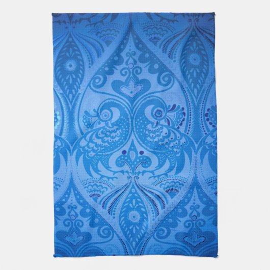 Blaue Orientalische Pfauen Vögel Geschirrtuch (Vertikal)