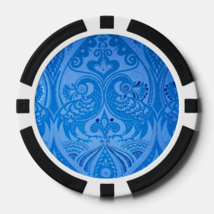 Blaue Orientalische Pfauen Vögel Pokerchips