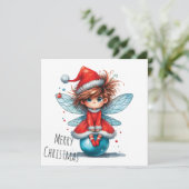 Blaue Ornamente Fee – Weihnachtskarte (Stehend Vorderseite)