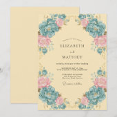 Blaue Ornamente Hochzeit Einladung (Vorne/Hinten)