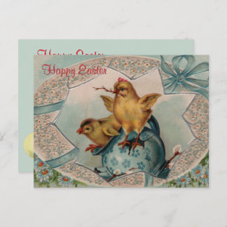 Blaue Ostereier und Vintage Hühner Postkarte