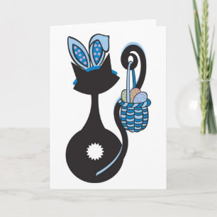 Blaue Ostern-Miezekatze-Karte Feiertagskarte