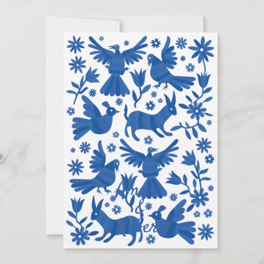 BLAUE OTOMI MEXIKAN HERZINVITATION ANKÜNDIGUNG (Rückseite)
