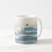 Blaue Ozean-Botschaft in einer Flasche Kaffeetasse (VorderseiteRechts)