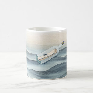 Blaue Ozean-Botschaft in einer Flasche Kaffeetasse