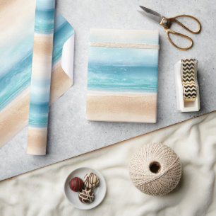 Blaue Ozean Creme Sand Geburtstag Geschenkpapier