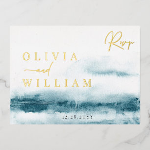 Blaue Ozean-Hochzeits-RSVP-Folien-Postkarte Folie Einladungspostkarte