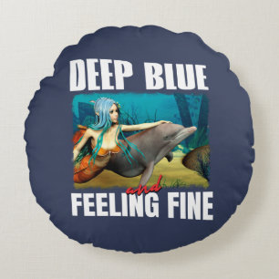 Blaue Ozean-Meerjungfrau-Delfin-Kunst Rundes Kissen