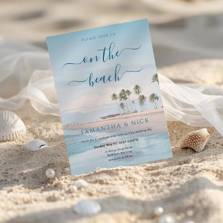 Blaue Ozean Palme Strandhochzeit Einladung