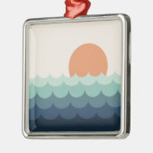 Blaue Ozeane bei Sonnenuntergang Ornament Aus Metall (Links)