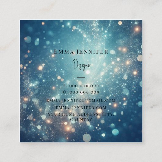 Blaue Ozeane Fein sanfter Glitzer Hintergrund Quadratische Visitenkarte (Rückseite)