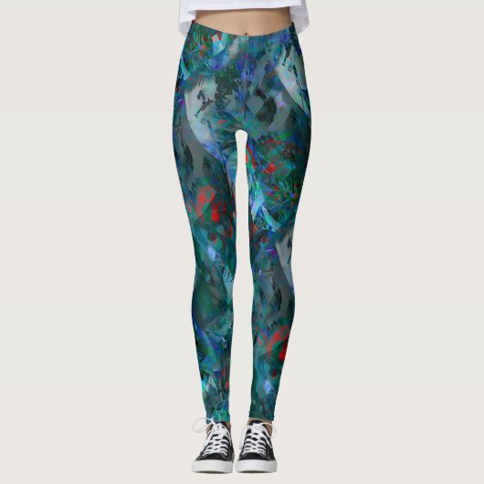 Blaue Ozeanflüsse Abstrakte Leggings - v2 (Vorderseite)