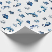 Blaue Ozeankreaturen von Wedgewood! Geschenkpapier (Ecke)