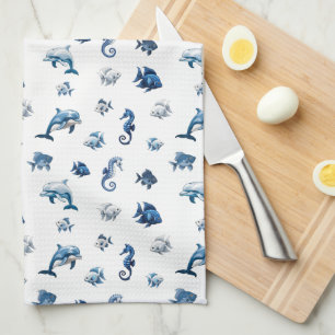 Blaue Ozeankreaturen von Wedgewood! Geschirrtuch