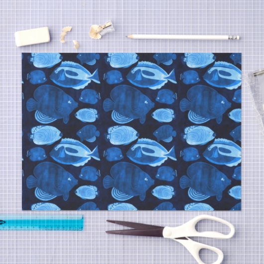 Blaue Ozeanriff Wasserfarbenmuster Seidenpapier (Handwerk)