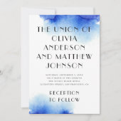 Blaue Ozeantypografie Minimalistische Hochzeit Einladung (Vorderseite)