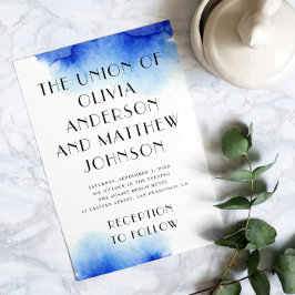 Blaue Ozeantypografie Minimalistische Hochzeit Einladung