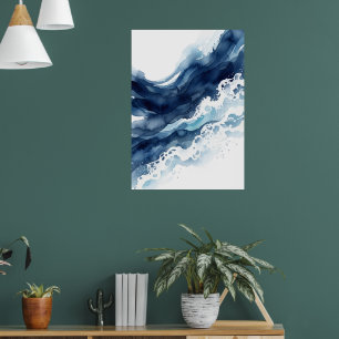 Blaue Ozeanwelle Abstrakter Poster