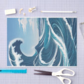 Blaue Ozeanwelle mit weißer Wolke aus blauem Himme Seidenpapier (Handwerk)