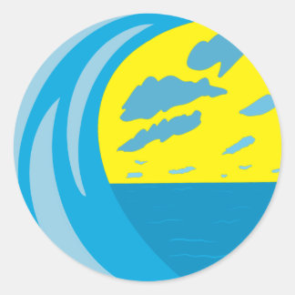 Blaue Ozeanwelle Wolken Gelber Himmel Runder Aufkleber