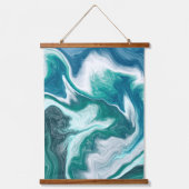 Blaue Ozeanwellen Abstrakte Flüssigkeiten Kunst Wandteppich Mit Holzrahmen (Vorderseite 2)