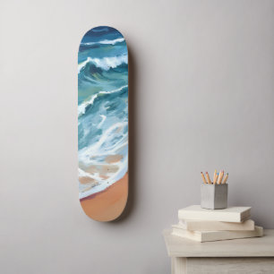 Blaue Ozeanwellen Aquarell Skateboard