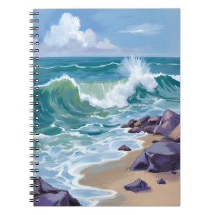 Blaue Ozeanwellen Aquarellmalerei Notizblock