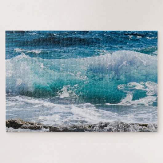 Blaue Ozeanwellen & Felsen, Vs 2 Puzzle (Horizontal)