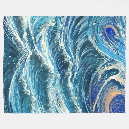 Blaue Ozeanwellen Fleecedecke (Vorderseite (Horizontal))
