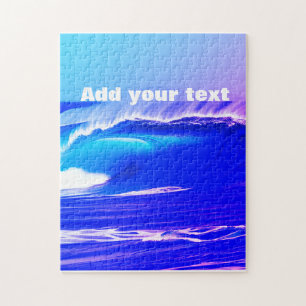 Blaue Ozeanwellen fügen Ihren Text rosa Wasser KI  Puzzle