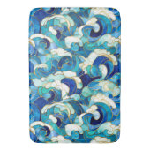Blaue Ozeanwellen Gestaltete Glasmosaike Badematte (Vorderseite Vertikal)