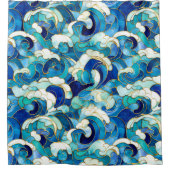 Blaue Ozeanwellen Gestaltete Glasmosaike Duschvorhang (Vorderseite)