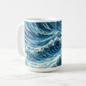 Blaue Ozeanwellen Kaffeetasse (Vorderseite Links)