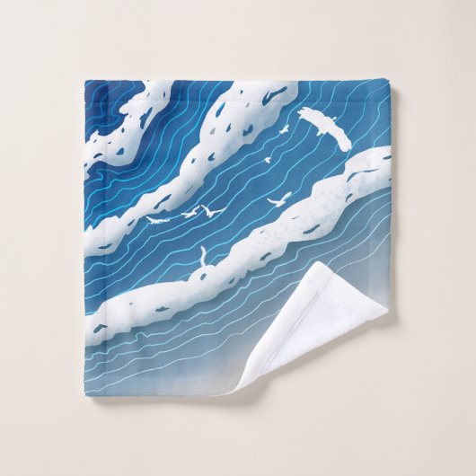 Blaue Ozeanwellen Leinwandkunst Badhandtuch Set (Waschlappen)