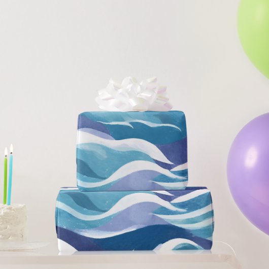 Blaue Ozeanwellen | Moderne, einfache Wasserfarbe Geschenkpapier (Partygeschenke)