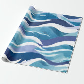 Blaue Ozeanwellen | Moderne, einfache Wasserfarbe Geschenkpapier (Ungerollt)