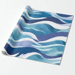 Blaue Ozeanwellen | Moderne, einfache Wasserfarbe Geschenkpapier