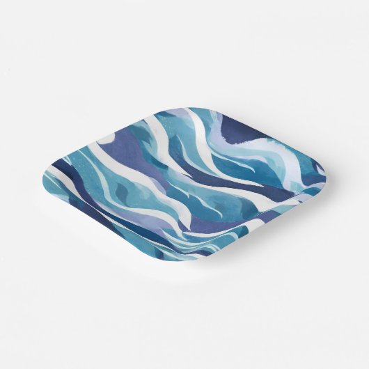 Blaue Ozeanwellen | Moderne, einfache Wasserfarbe Pappteller (Gewinkelt)