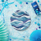 Blaue Ozeanwellen | Moderne, einfache Wasserfarbe Pappteller (Party)