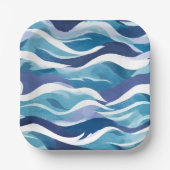 Blaue Ozeanwellen | Moderne, einfache Wasserfarbe Pappteller (Vorderseite)