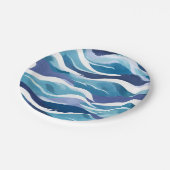 Blaue Ozeanwellen | Moderne, einfache Wasserfarbe Pappteller (Schrägansicht)