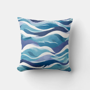 Blaue Ozeanwellen Moderne Simplistische Aquarell Kissen